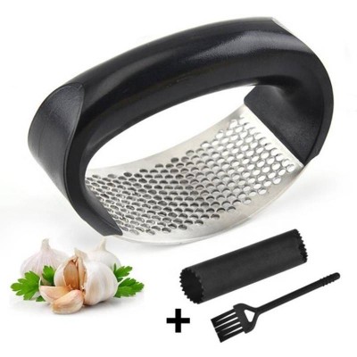 Best Selling Plastic Stainless Steel Kitchen Garlic Press Reusable Metal Garlic Press With Peeler And Cleaning Brush